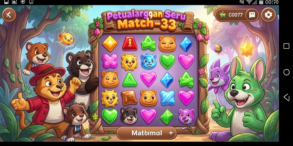 Gameplay seru C0077 dengan warna-warni yang cerah.