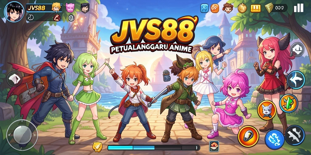 Screenshot utama JVS88 menunjukkan karakter anime dalam aksi pertarungan.