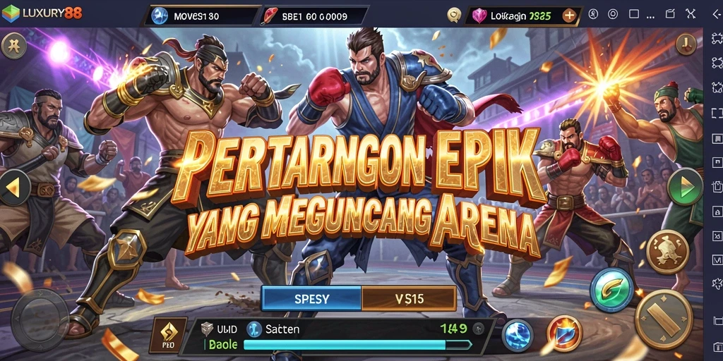 Screenshot gameplay LUXURY88 menampilkan pertarungan seru antar karakter.