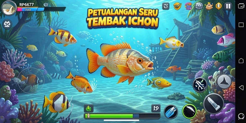 Tampilan utama gameplay RP6677 dengan aksi tembak ikan yang seru.